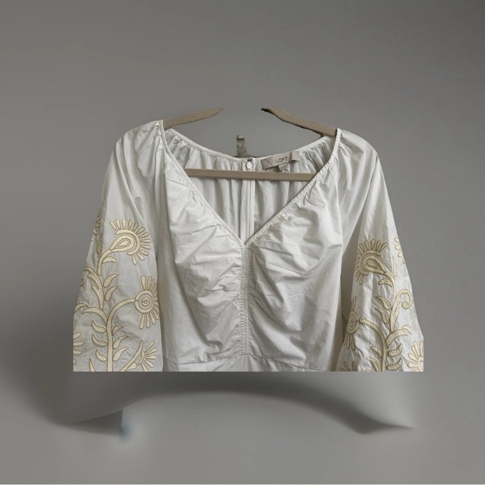 NWOT- Ann Taylor White Embroidered Puff-Sleeve Mini Dress Size 8 - Picture 5 of 14